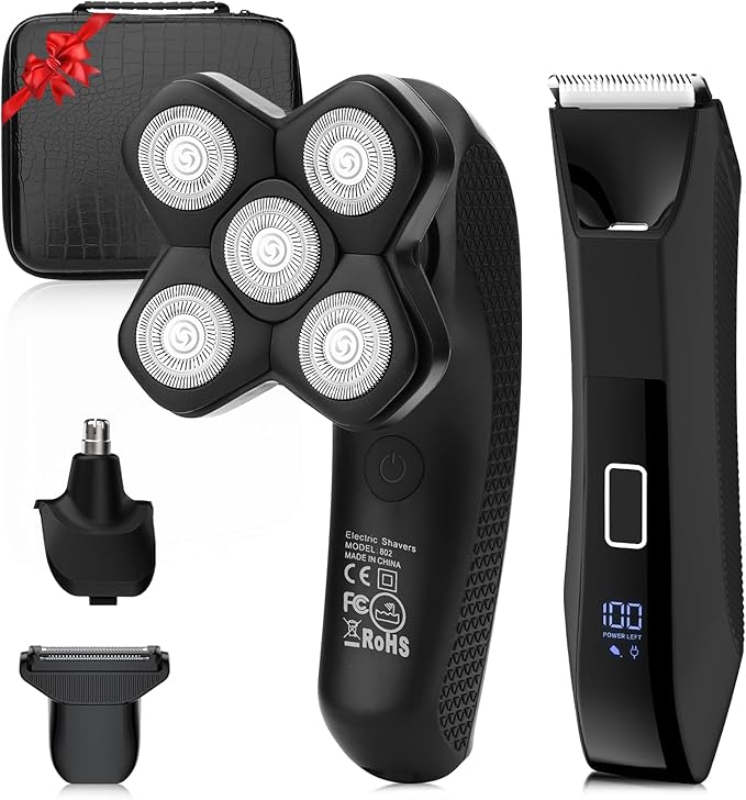 Lanumi Head Shavers for Blade Men Electric Razor 3 in 1 Manscape Groin & Body Hair Trimmer Wet Dry Grooming Kit Led Display ，Gifts for Men
