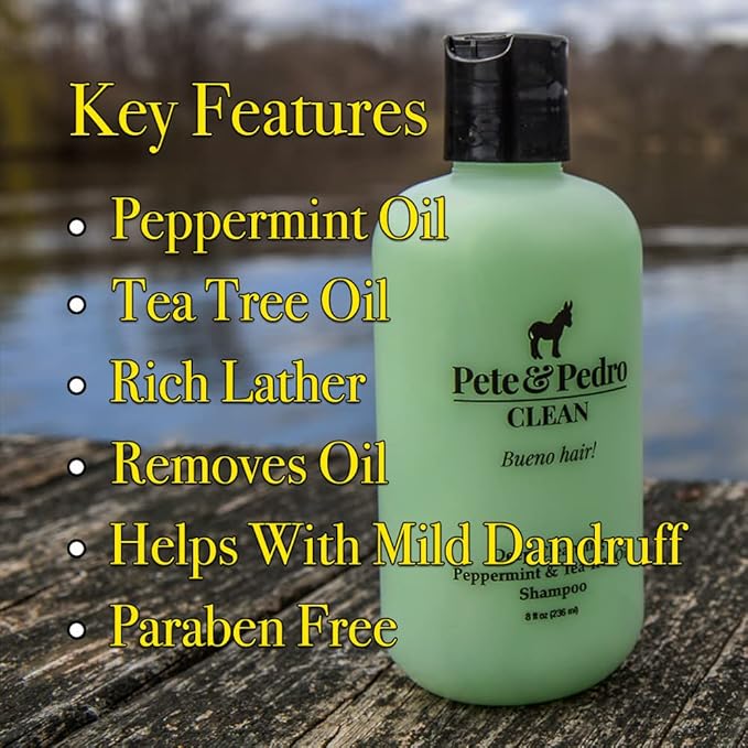 Pete & Pedro CLEAN Shampoo - Deep Cleansing Tea Tree Oil And Peppermint Daily Cleaning Haircare Shampoo For Men & Women | Helps With Dandruff & Greasy Hair | As Seen on Shark Tank, 8.5 oz.