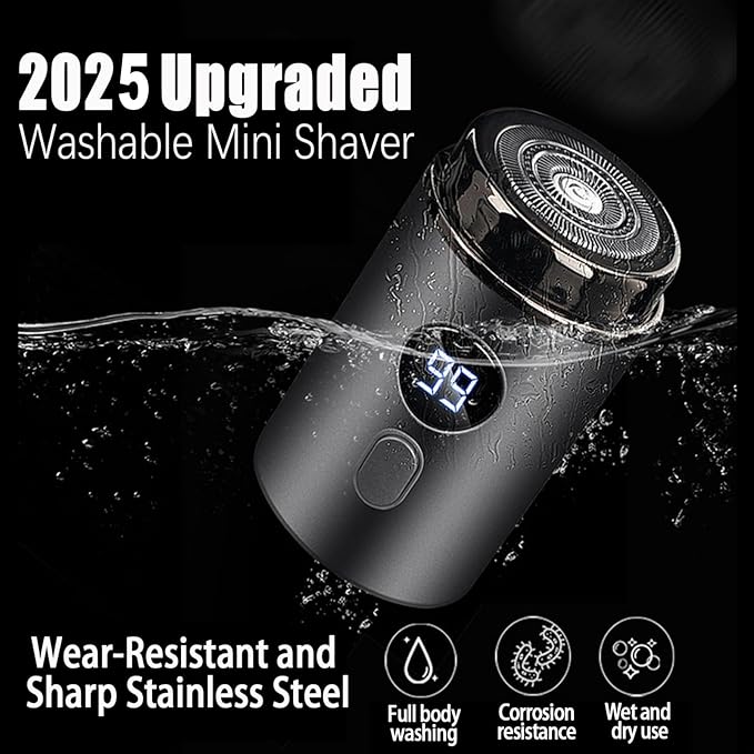 Mini Portable Electric Shaver, 2025 New Upgrade Electric Shavers for Men, USB Rechargeable Waterproof Mini Shaver, Pocket Size Powerful Electrics Razor for Travel Office Business Trip (Gray)