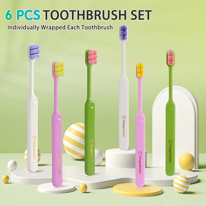 6 Count Ultra-Soft Toothbrush for Sensitive Gums – 10,000 Extra-Gentle Bristles for Adults, Pregnancy, Braces & Elderly, Gum Care, Individually Wrapped with Travel Case (Colors May Vary)