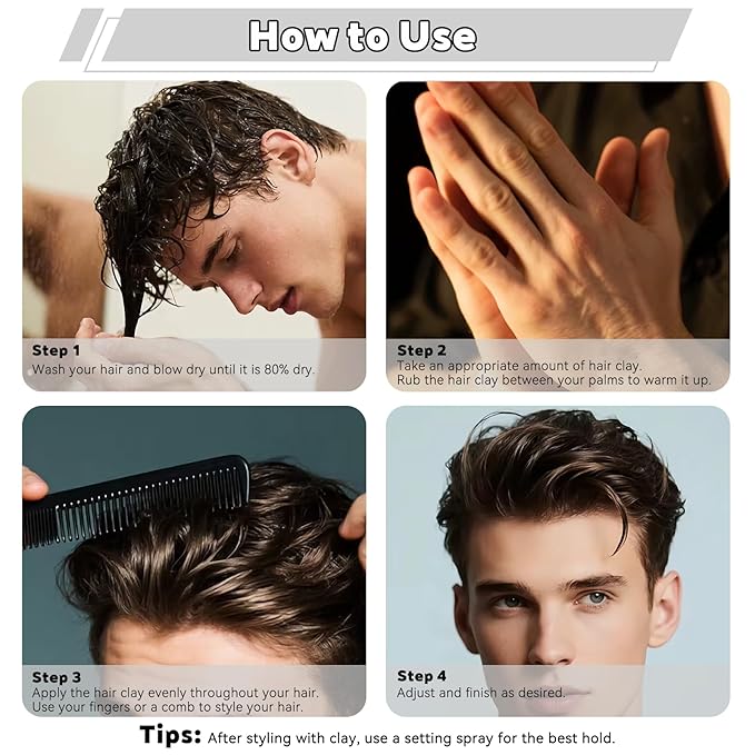 GRIMSON Matte Hair Clay for Men – Strong Hold, Natural Matte Finish, Non-Greasy Hair Wax, Easy to Wash Out, Textured Styling Clay for All Hair Types, 100g