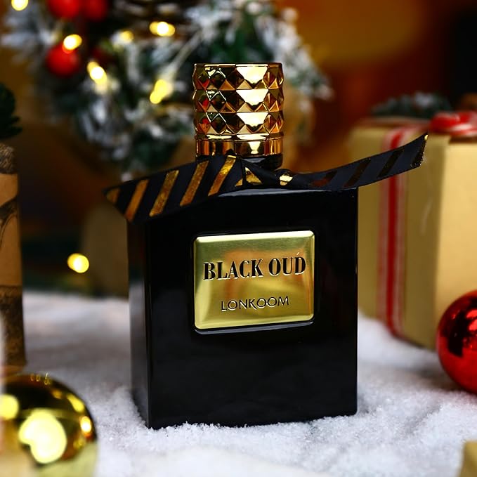 Lonkoom Black Oud Perfume for Men, Woody Eau De Parfum Spray Long-Lasting Fragrance, Notes of Lanvender Salvia Bergamot Chrysophoron Cocoa Pod Cardamom Patchouli Leather Vetiver