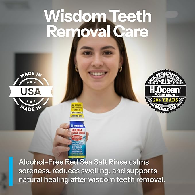 H2Ocean Healing Rinse Natural Sea Salt Whitening Mouthwash - Alcohol & Fluoride-Free Oral Care for Tonsil Stones, Sore Throats, Wisdom Teeth Recovery & Gum Health - Lemon Ice, 16 oz (Pack of 2)