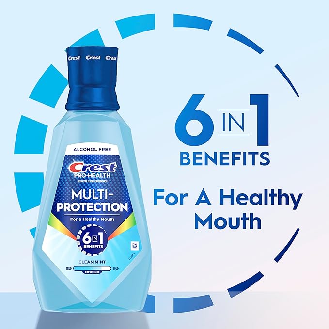 Crest Pro-Health Advanced Multi-Protection Mouthwash, Alcohol Free Mouthwash, Fresh Mint, 500 mL (16.9 Fl Oz), Pack of 4, Crest Mouthwash, Flouride Mouthwash