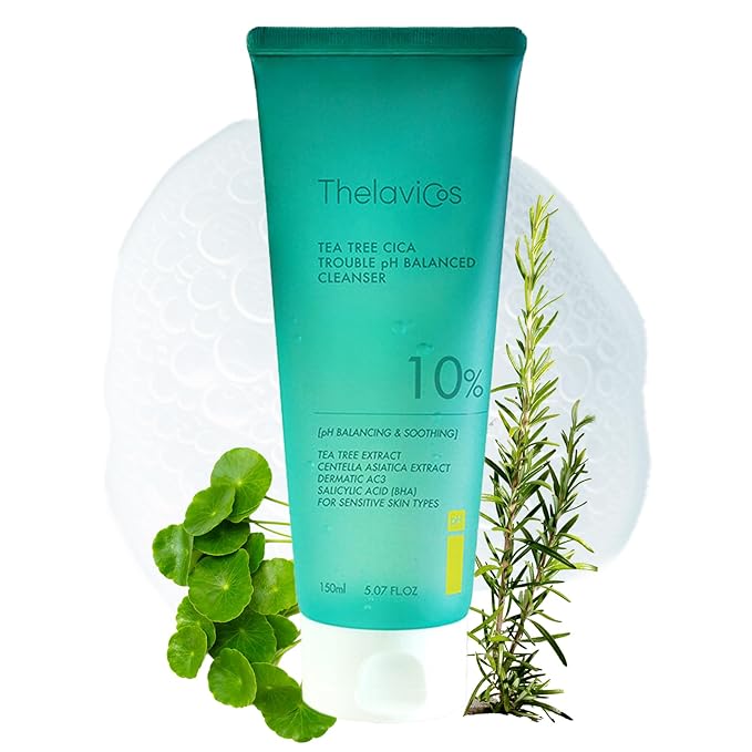 Tea Tree Cica Trouble pH Balanced Cleanser – K-Beauty Soothing Face Wash with BHA/PHA for Acne & Sebum Control | Hypoallergenic, Low pH Cleansing Gel for Sensitive Skin