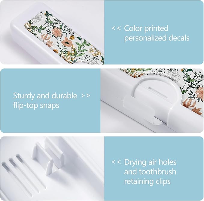 2 Pcs Toothbrush Travel Case - Colorful Pattern, Holder and Covers for Toothbrushes, Includes Tongue Scraper Case