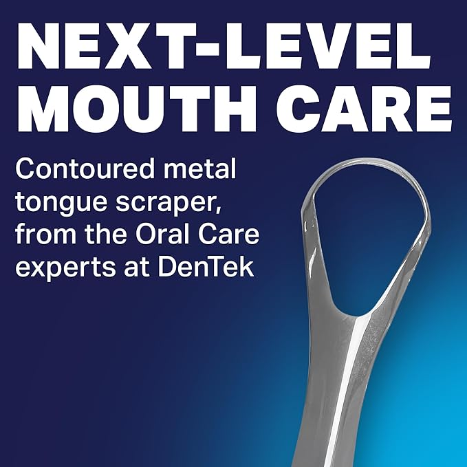 DenTek Metal Tongue Scraper for Better Oral Health – Removes Bacteria, Fights Bad Breath – 100% Stainless Steel, Dishwasher-Safe – Slim Design, Works Gently (Pack of 2)