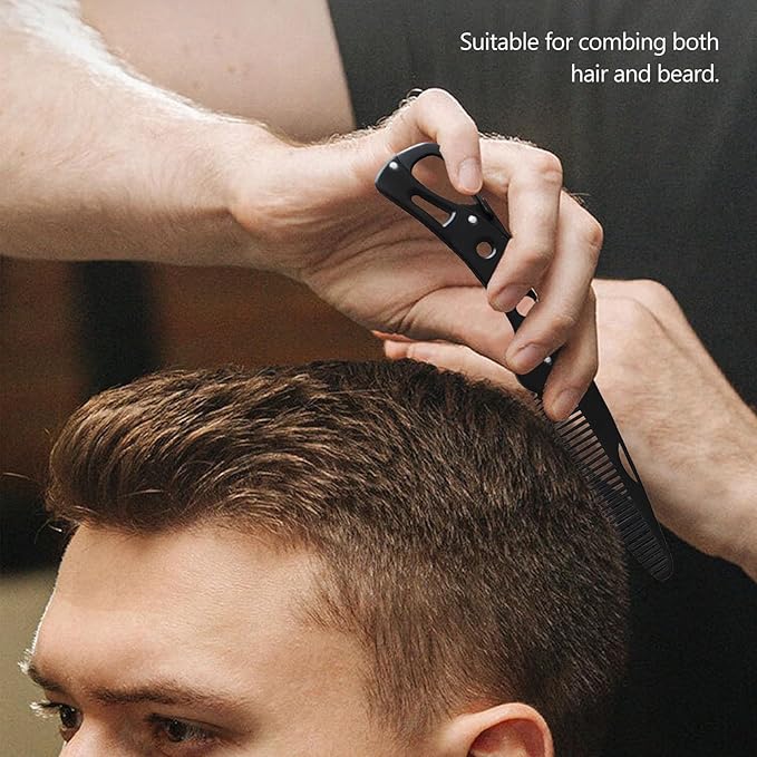 Stainless Steel Folding Beard Comb - Portable Multifunction Anti Static Comb with Leather Cover for Men Grooming, Combing Hair, and Mustache Styling