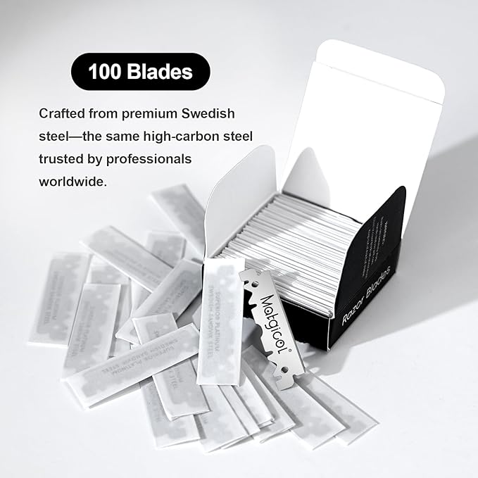 Single Edge Razor Blades Refills - 100 Count Swedish Premium Platinum Straight Razors Blades for Men - Sharp, Smooth and Comfortable Shaving