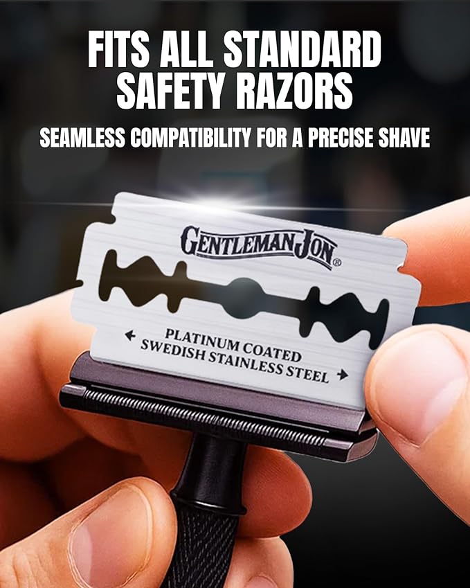 Gentleman Jon 50-Pack Platinum Double Edge Razor Blades - Premium Swedish Stainless Steel Safety Razor Blades - Platinum Coated Blade For Smooth and Comfortable Shaves - Fits Most Men's Safety Razors