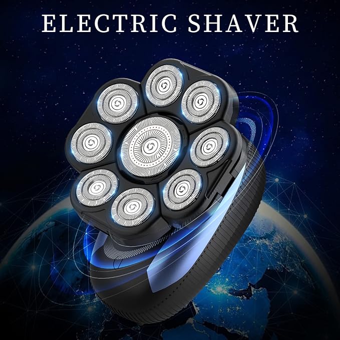 Head Shavers for Bald Men 9D Electric Rotary Shaver Multifunctional Mens Bald Head Shaver Cordless Electric Razor for Men Wet & Dry Beard Clippers Rechargeable Shavers for Balding Man
