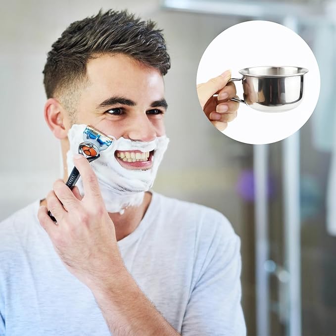 DOERDO Shaving Soap Mug Bowl, 3.5 Inch Stainless Steel Cup with Handle, Shaver Razor Cleansing Foam Tool, 200ML