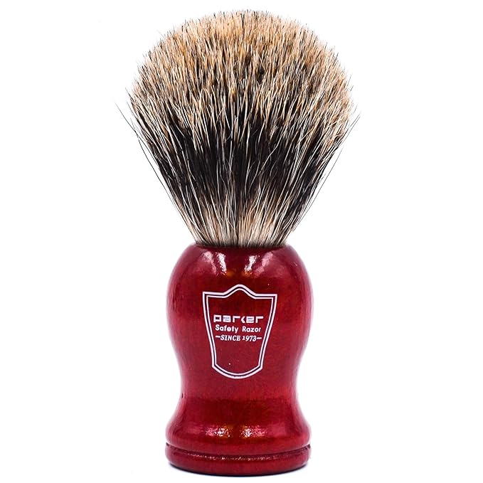 Parker Premium Handmade “Long‑Loft” 3‑Band Pure Badger Shaving Brush with Rosewood Handle & Stand – Dense 22 mm Knot for Luxurious Lathering