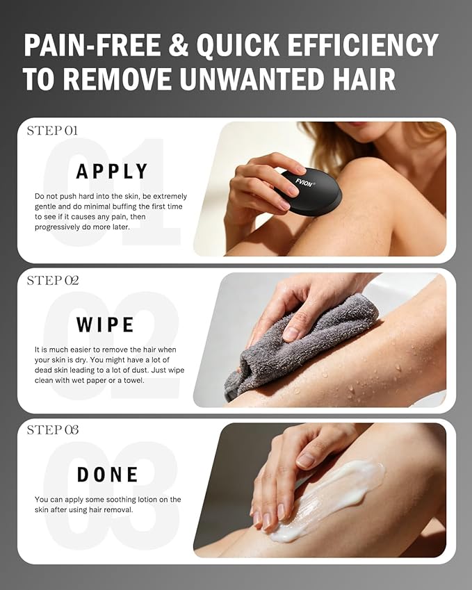 FVION Painless Crystal Hair Remover, Fine Grit Nano Hair Eraser, Glass Body Hair Shaver for Smooth Skin, Effortless Hair Removal Tool (Black)