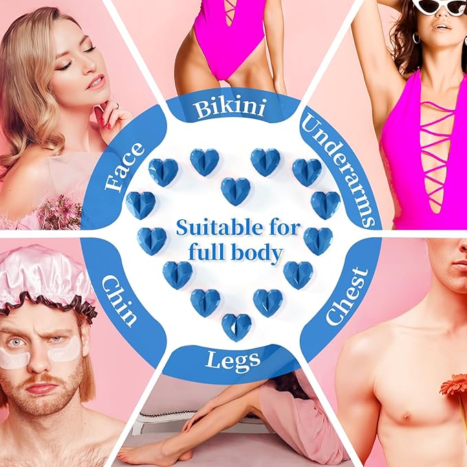 Chulan Hard Wax Beads, 1000g Heart Wax Beans for Sensitive Skin, Hypoallergenic Waxing Bead for Coarse Hair Removal, Body, Brazilian, Bikini, Legs, Armpits Women Home Blue