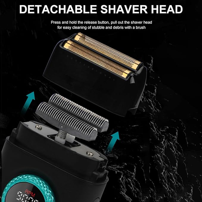 VGR 377 Foil Shaver for Men, Electric Razor for Shaving Face with Double Foil, 21-Speed 9000 RPM Motor Bald Shavers LED Display Titanium Foils, Barber Supplies (Black), Men's Gifts