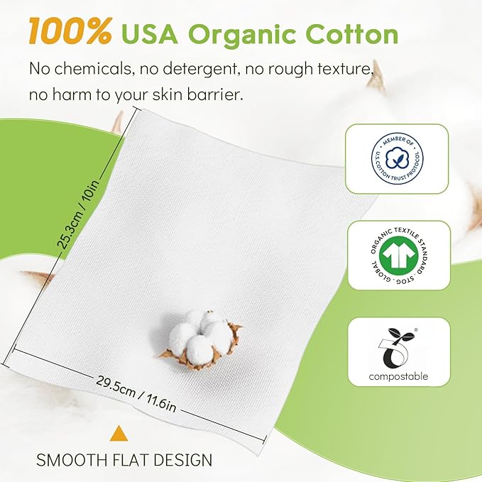 Classycoo 2 Pack Disposable Face Towel XL, 100% Cotton, Soft for Sensitive-Skin Facial Towelette Wipes Clean Towels, Odor-Free, Makeup Remover Cloths for Hand Dry Wipe, 12 x 10 in