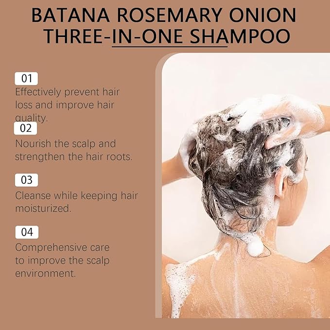 3-in-1 Nourishing Conditioning Shampoo, Hair Growth Shampoo with Rosemary, Batana, Onion for Men & Women Reduce Hair Loss (1pcs)