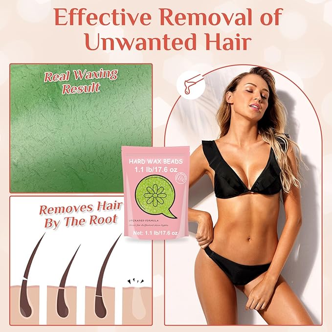 Hard Wax Beads, 1.1lb Wax Beans For Coarse Hair Removal Sensitive Skin, For Face Eyebrow Leg Bikini Brazilian Waxing, Perfect For Full Body & All Hair Types At Home (Aloe)