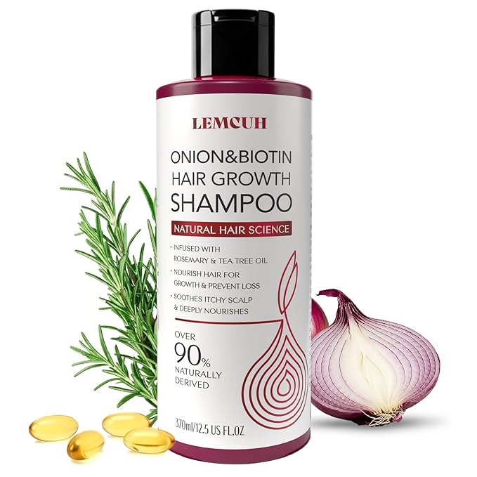Rosemary Shampoo with Onion & Biotin: Volumizing Shampoo for Thicker-Looking Hair - Smooths Scalp With Tea Tree & Ginger - Thickening Formula Support Hair Regrowth For Women Men 12.5 (12.5 Fl Oz)