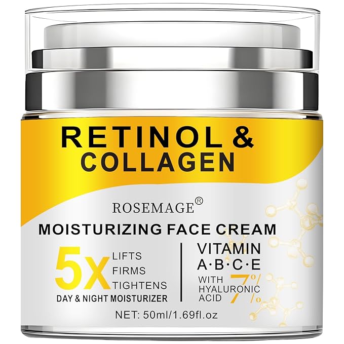 Retinol Cream for Face with Collagen and Hyaluronic Acid - Anti Aging Wrinkle Cream for Women and Men - Day and Night Facial Moisturizer for Tightening and Skin Firming - Crema Hidratante Para la Cara