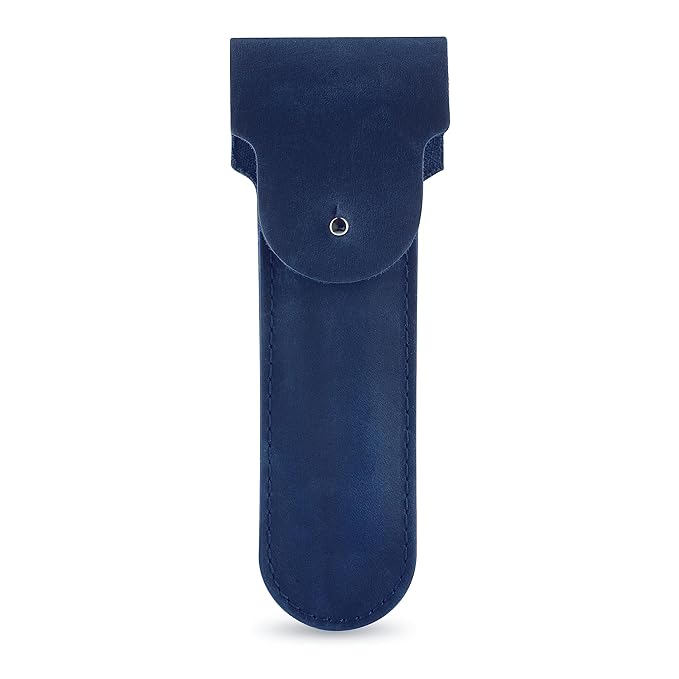Safety Razor Head Protecting Leather Cover, Genuine Cowhide Leather Double Edge Safety Razor Case Accessories for Travel, Butterfly Razor Case, Soft Leather Double Edge Razor Case (Blue)