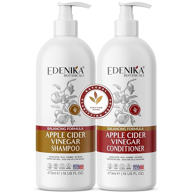 Apple Cider Vinegar Shampoo and Conditioner Set, Deep Cleans, Clarifies, Detoxes Scalp & Hair, Balances pH, Botanical, Sulfate & Paraben Free, 16 fl oz Each