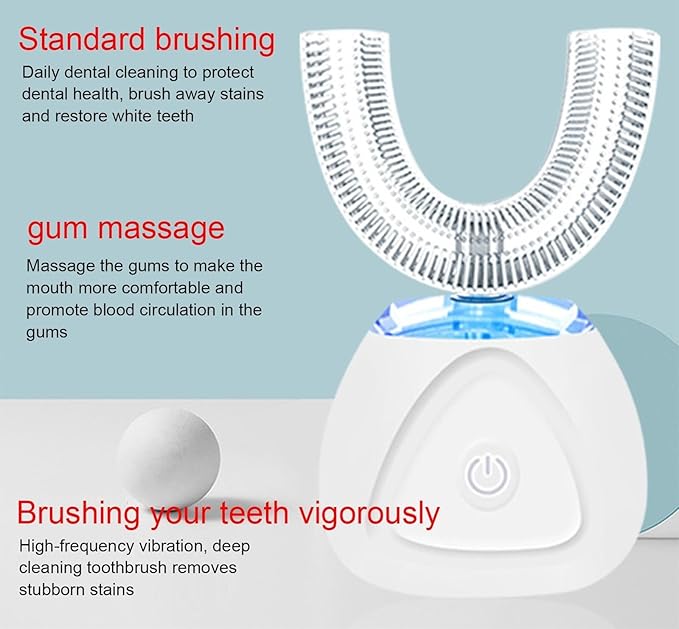 U-Shaped Electric Toothbrush, Automatic Whitening Silicone Oral Cleaner, 3 Modes, High-Speed Vibration, Waterproof