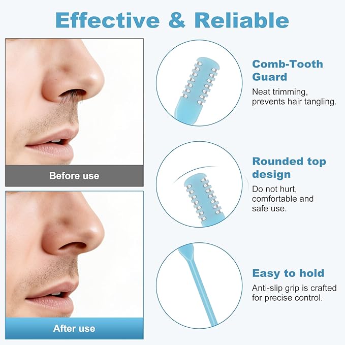 5PCS 2-in-1 Nasal Hair Cutter, Upgrade Manual Double Sided Nose Hair Trimmer Cutter for Women and Men 360°Rotating Nose Hair Remover Grooming Tool knife Razor Portable Nostril hair kit (Sky Blue)