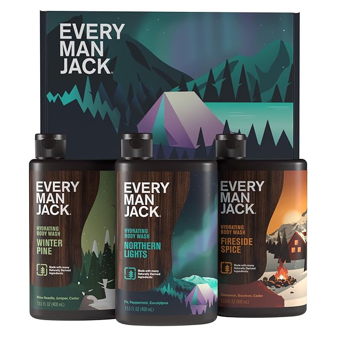 Every Man Jack Men's Body Wash Gift Set - 3 Invigorating Winter Scents - Deeply Cleans, Hydrates with Naturally Derived Ingredients - 13.5 oz (3 pack)