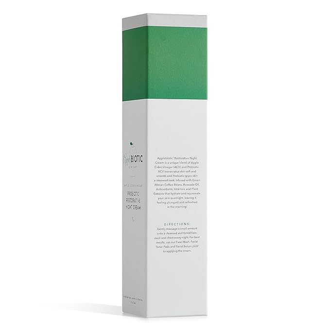 Apple Cider Vinegar Probiotic Restorative Night Cream & Face Wash Duo with African Green Coffee Extract, Vitamin B3, Green Tea and Chamomile Extract to Firm and Restore for Dry, Oily, Sensitive Skin