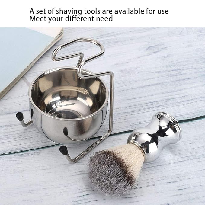 Shaving Brush Set, 3 in 1 Straight Razors Stand, Stainless Steel and Plastic Shaving Brush Holder for Household and Traveling (38092)