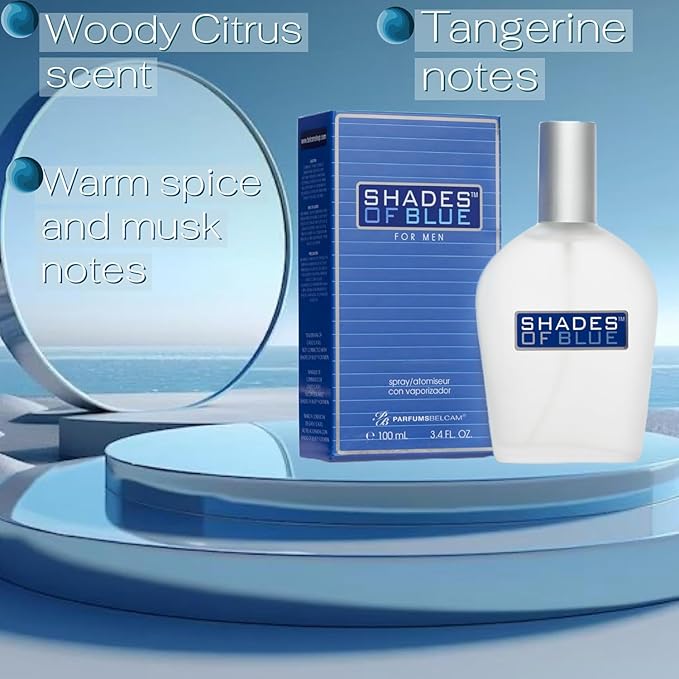 PB ParfumsBelcam Shades of Blue for Men, Our Version of Prestige Designer Eau de Toilette Spray, 100 mL.