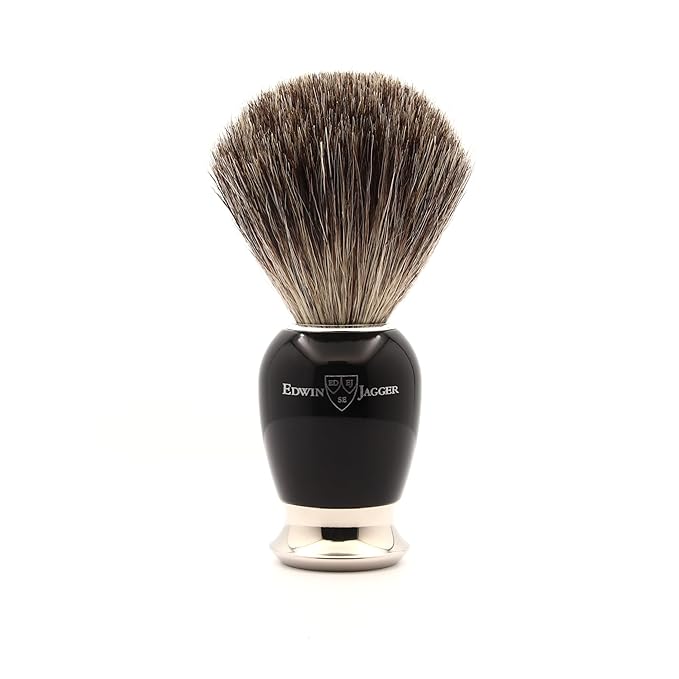 Edwin Jagger 81SB586AMZ Classic Imitation Ebony Pure Badger Exfoliating Shaving Brush with Stand for Shaving Cream or Shaving Soap for Men and Women (Black)