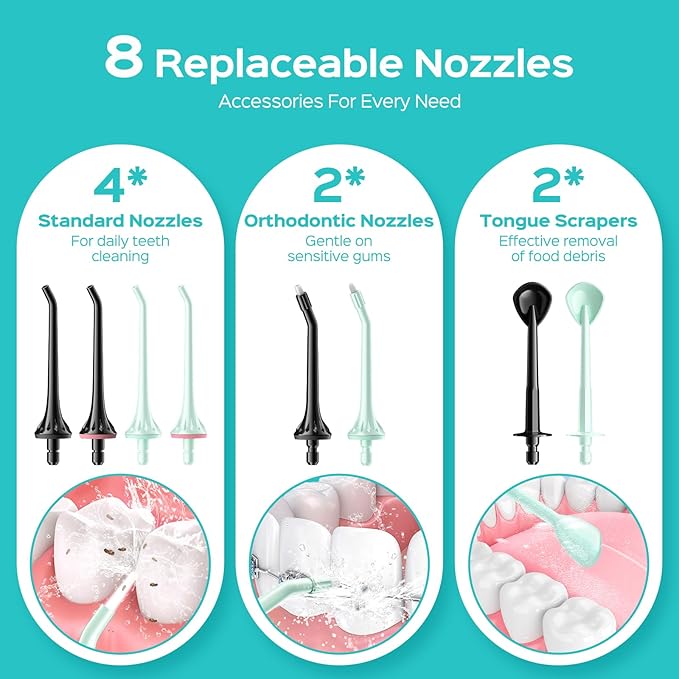 COSLUS 2-Pack C30 Water Flosser for Teeth: Water Dental Pick Set with Refined Packaging for Couples Friends, 3 Modes & 8 DIY Levels for Sensitive Gums & Braces, Ideal for Family Sharing, Black & Green