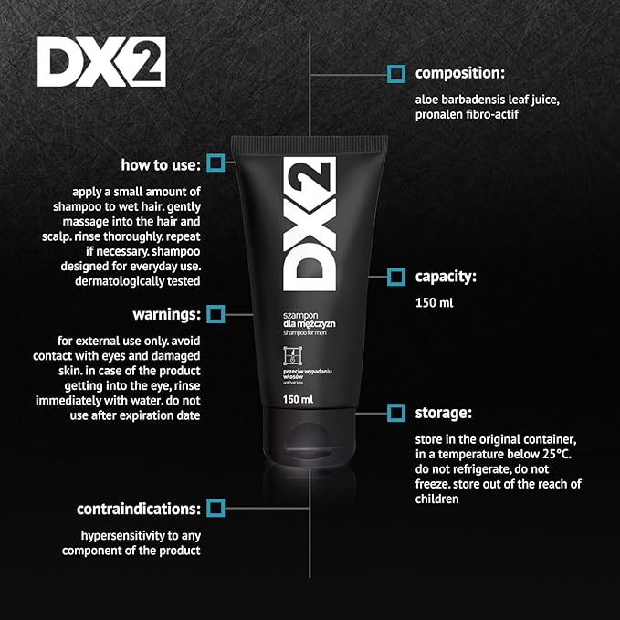 DX2 - Prevent Hair Loss Shampoo for Men - Restores Follicles, Improve Thinning Strands with Pronalen Fibro Actif & Aloe Juice - 150ml