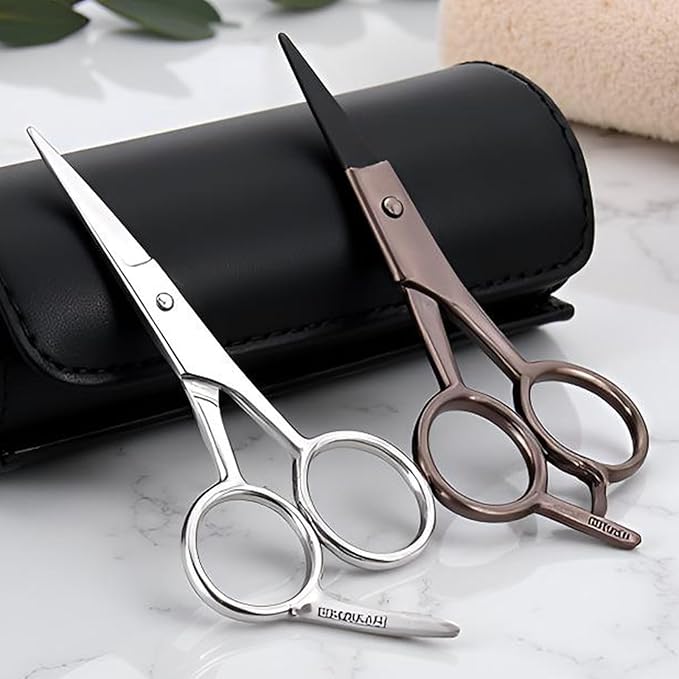 VICASKY 2Pcs Facial Hair Small Grooming Scissors For Men Women Multi-functional Eyebrow, Nose Hair, Mustache, Beard, Eyelashes, Ear Trimming Kit Care Accessory Random Colors