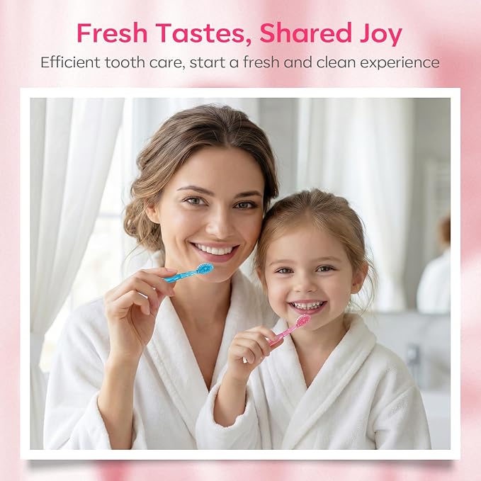FAMILIFE Travel Toothbrush - 5 in 1 Mini Disposable Toothbrush with Toothpaste, Floss Picks & Tongue Scraper, Individually Wrapped Prepasted Brush for Weekend, Business Trip & Camping (Peach, 24pcs)