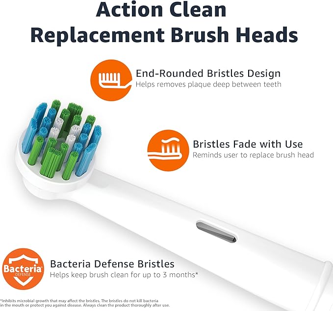 Amazon Basics Electric Toothbrush Replacement Heads, Compatible with Most Oral-B Brushes, White, 3 Count
