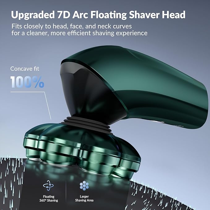 Head Shavers for Bald Men - 7D Arc Magnetic Detachable Electric Razor, Waterproof Wet Dry 5-in-1 Electric Shaving & Grooming Kit, LED Display Rechargeable Head & Body Hair Shaver, Green