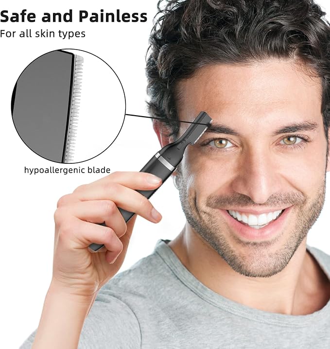 Facial Hair Remover and Eyebrow Trimmer, Rechargeable Hair Removal Women's Electric Shaver Razor for Peach Fuzz Chin Cheek Upper Lip（Black）