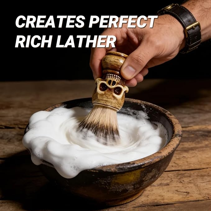 ZJchao Shaving Brushes, Skull Shaped Handle, Rich and Fast Lather Men Shaving Brush, Barber Grooming, Shave Brush for Wet Shave, Use with Safety Razor, Dad Boyfriend Bearded Man Gifts