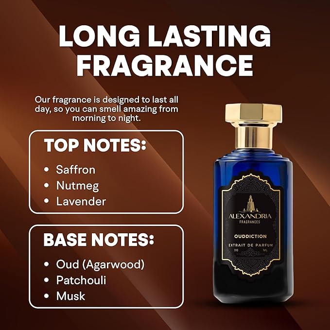 Alexandria Fragrances Ouddiction Perfume - Premium Parfum with Rich Oud and Leather Notes - Long Lasting Eau de Parfum for Men and Women - Luxury Men’s Cologne for Every Occasion - 30ml