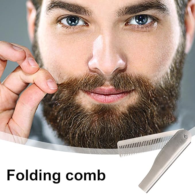 Stainless Steel Hair & Beard Comb - Stainless Steel Bread Mustache Comb, Multifunctional Pocket With Bottle In Keychain, Beard Care Mustache
