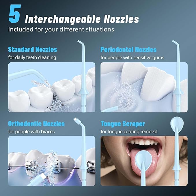 Water Dental Flosser Pick for Teeth Portable Oral Irrigator Rechargeable Travel Irrigation Cleaner 320ML Electric Flossing, IPX8 Waterproof, Waterproof Flossing Cleaning Picks for Home Travel (Blue)