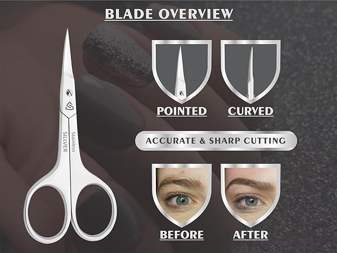 Nail Scissors Curved Professional for Women and Men, Facial Hair Small Grooming Scissors for Nail, Eyebrows, Nose Hair, Mustache, Beard, Eyelashes, Dry Skin - Manicure Scissors