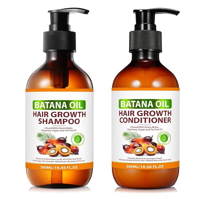Batana Oil Shampoo and Conditioner for Hair Growth, Anti-Thinning & Deep Moisturizing Cleanses and Helps Strengthen Weak and Brittle Hair for Women Men