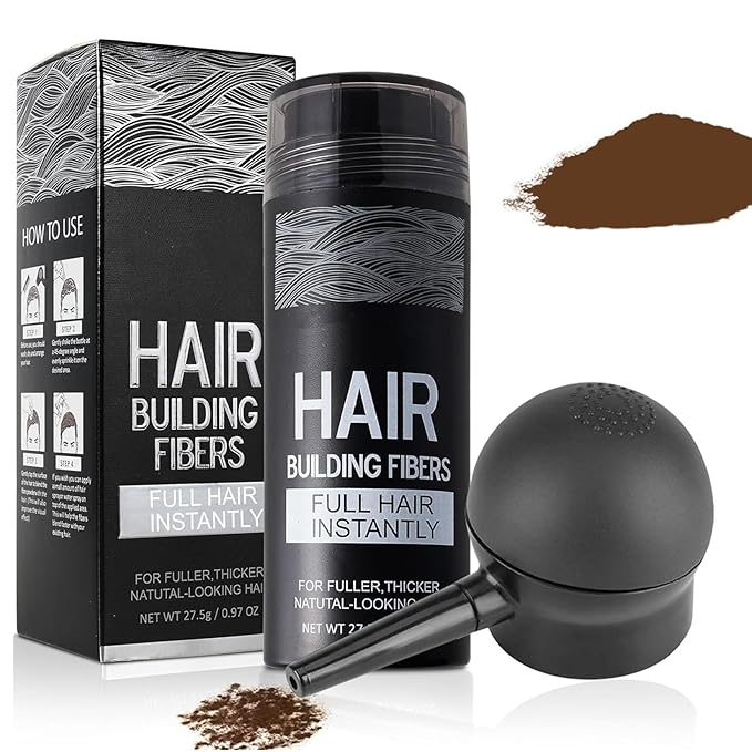 Hair Building Fibers for Thinning Hair with Spray Applicator Pump Nozzle - Natural & Undetectable,Instantly Thicker Fuller Hair Conceals Hair Loss 30 Sec,4 Shades for Men & Women,27.5g (Medium Brown)