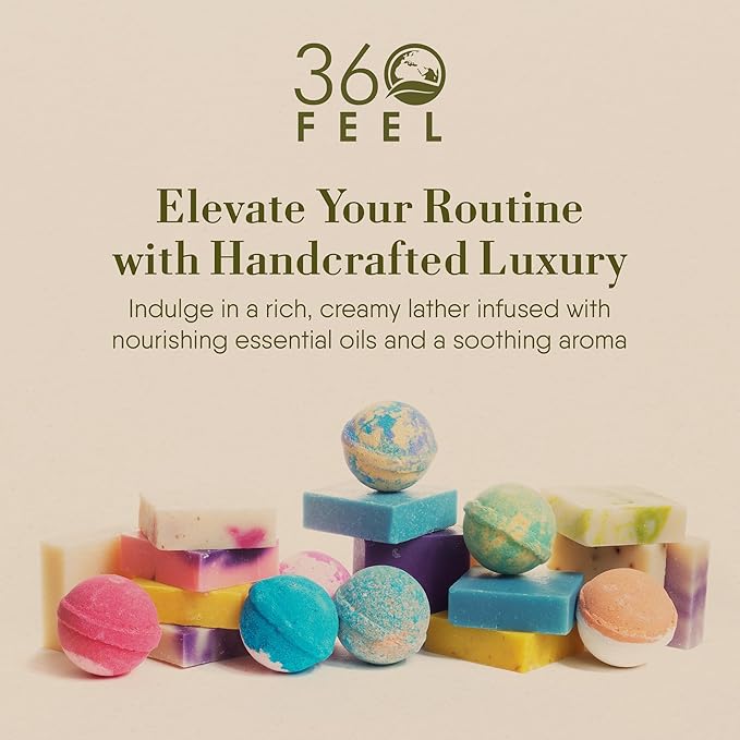 360 Feel - Floral Bar Soap Set - Made in the USA - Castile Handmade All Natural Cold Processed - Infused with Lavender, Lilac , Hydrangea & Petal Dance - Moisturizing Skin Care - (5oz, 4-Pack)