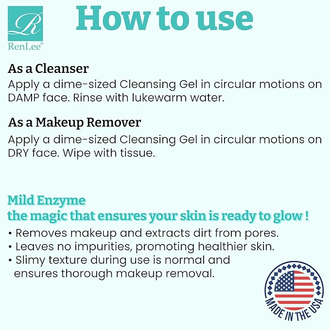 RenLee® 3-in-1 Cleansing Gel with Rose Essential Oil Made in USA, Face Wash for Women & Men, Makeup Remover, Face Painting Remover, Perfect for Kids and Teens (10-12). Moisturize All Skin Types